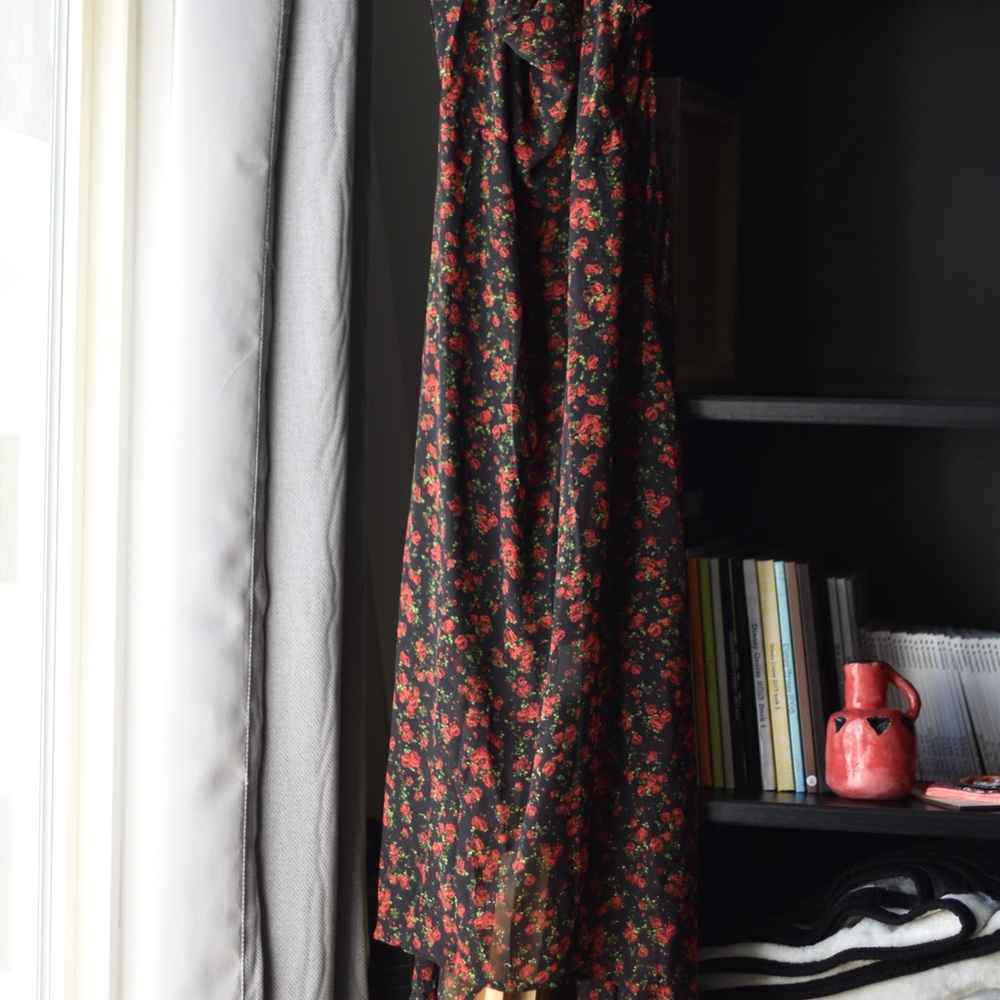 Wild Fable Black Dress with Red Floral Design